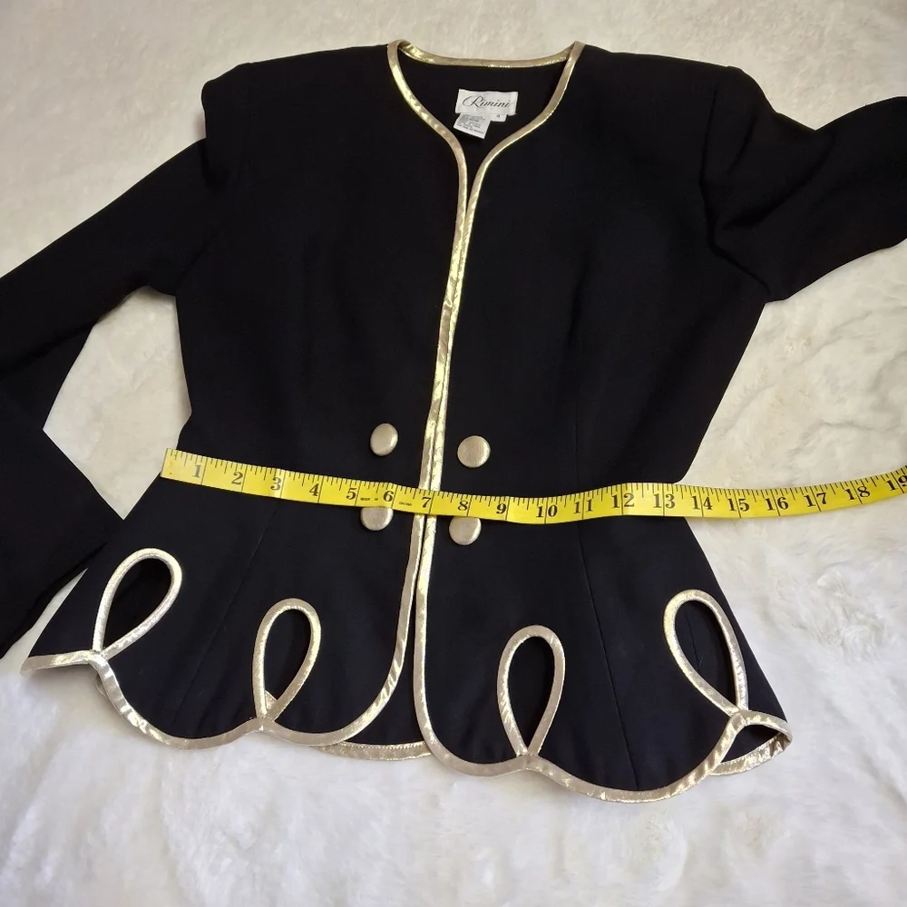 Vintage Rimini Black with Gold Trim Long Sleeve Blazer   Women Size 4 - Picture 12 of 16